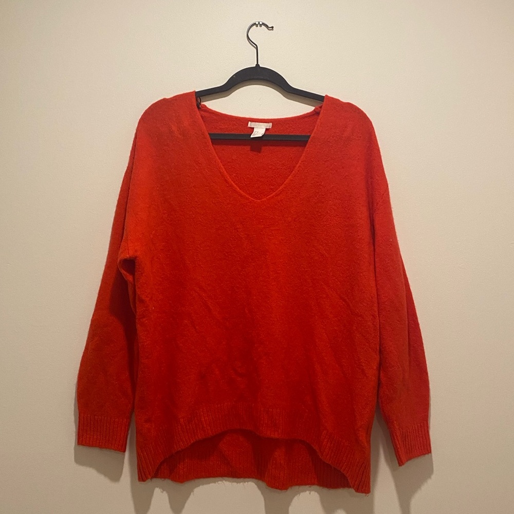 H&M Red V-neck Oversized Sweater US size M